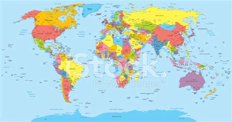 Mapa Múndi Com Os Países Os Nomes De País E Cidade Stock Vector