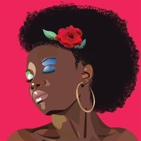 Afro With Red Flower Afro Art Natural Hair Art African American Art