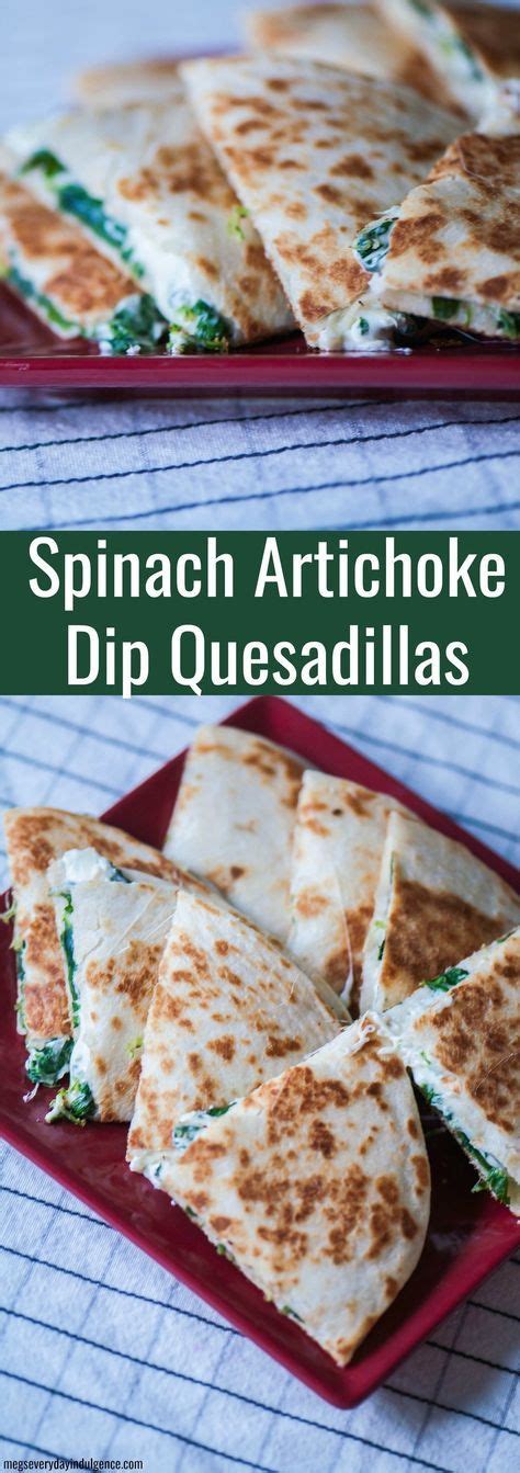 Once hot, spray with avocado oil and toss in chopped artichoke hearts and bell pepper. Spinach Artichoke Dip Quesadillas | Recipe | Recipes, Food ...