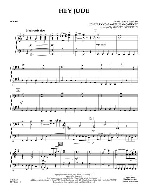 Originally, this song was supposed to be called hey jules and was meant to be a comforting song for john lennon's son, julian, after his parents' divorce. Hey Jude - Piano Sheet Music | Robert Longfield | Orchestra