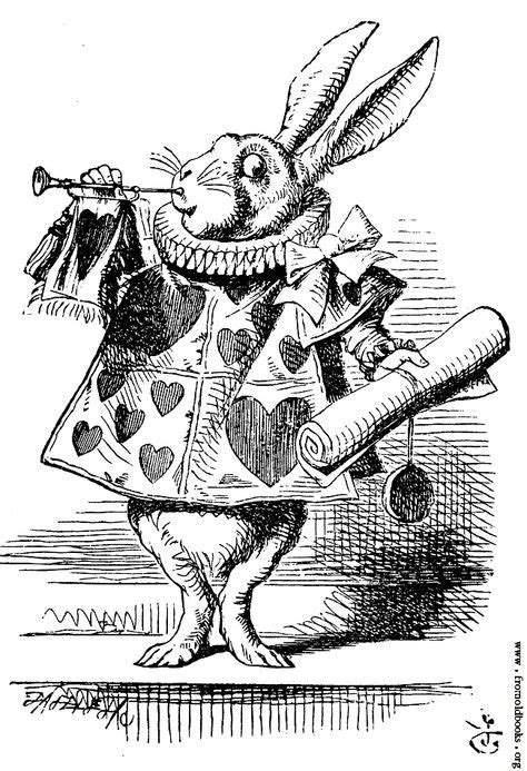 Alice In Wonderland Novel White Rabbit Dressed As Herald Blowing