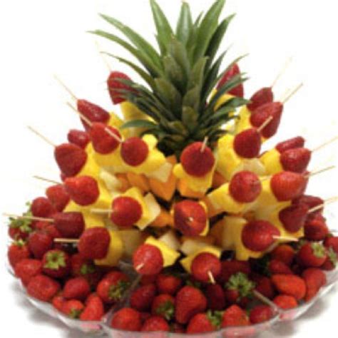 Strawberries And Pineapple On A Stick Fruit Kabobs Display Food