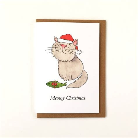 Meowy Christmas Christmas Card Christmas Puns Cat Card Etsy Uk Card