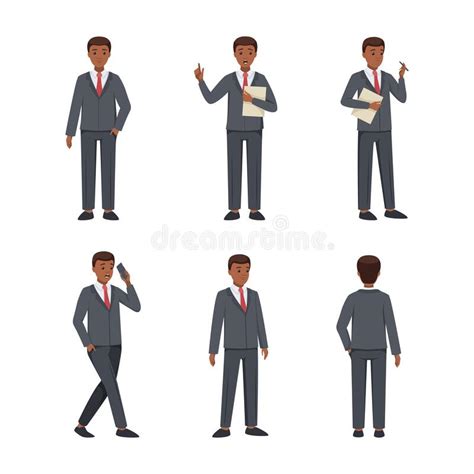 African American Businessman In Suit Standing In Different Poses And