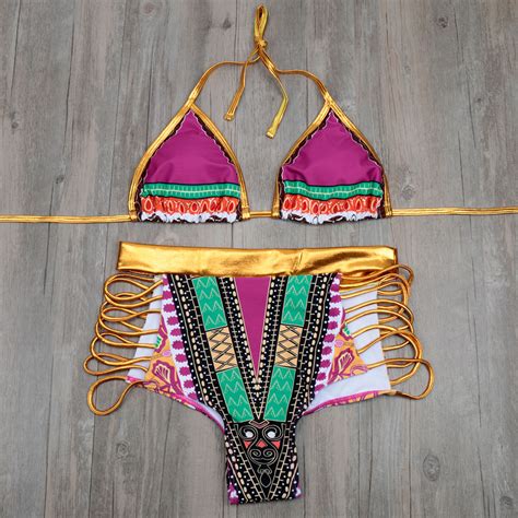 2017 New African Print Plus Size Swimwear Bikini Set Sexy Geometric