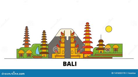Indonesia Bali Flat Landmarks Vector Illustration Indonesia Bali
