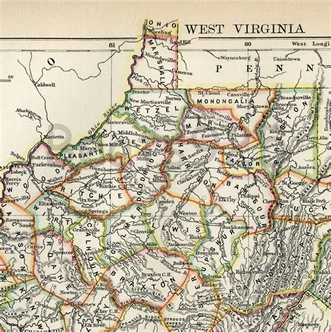 Antique Map Of West Virginia 1881 By Antiqueprintsandmaps On Etsy