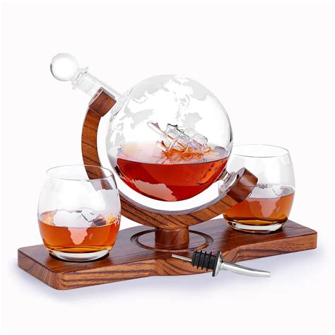 Buy Rula Whiskey Decanter Set Globe With 2 Whiskey Glasses Crystal