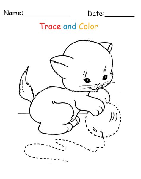 Printable Cat Trace And Color Pages