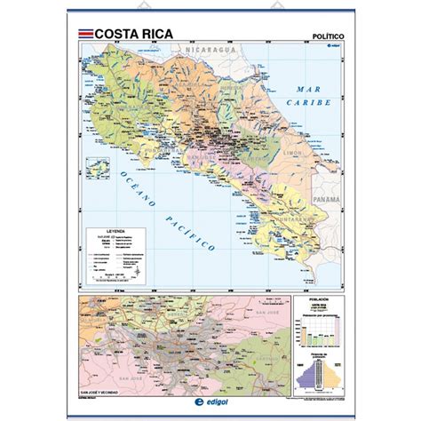 Mapa mural de Costa Rica Físico Político