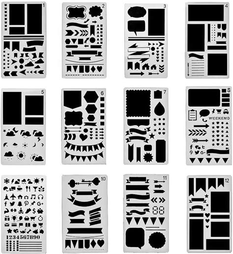 Pawaca 12 Pieces Bullet Journal Stencil Set Plastic Planner Stencils