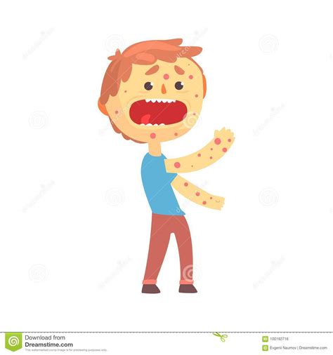 Frightened Boy Character With A Rash On His Body Cartoon Vector
