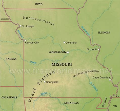 Physical Map Of Missouri