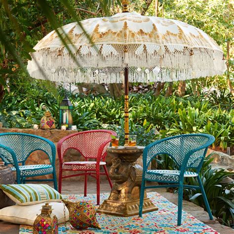 Balinese White Wood Umbrella Garden Parasol Patio Umbrella Vintage