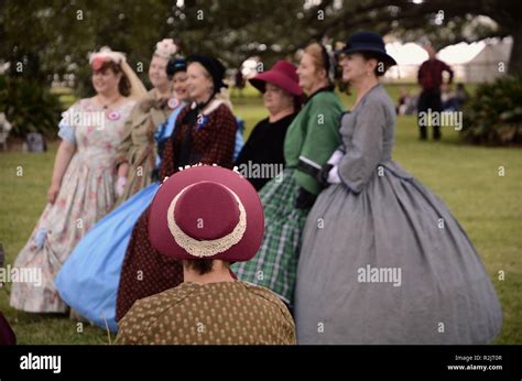 American Civil War Reenactment Women In 19th Century Costumes Dresses