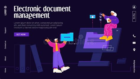 Electronic Document Management Landing Page Banner Stock Vector