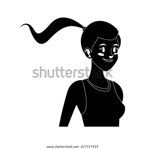 Young Pretty Woman Ponytail Icon Image Stock Vector Royalty Free