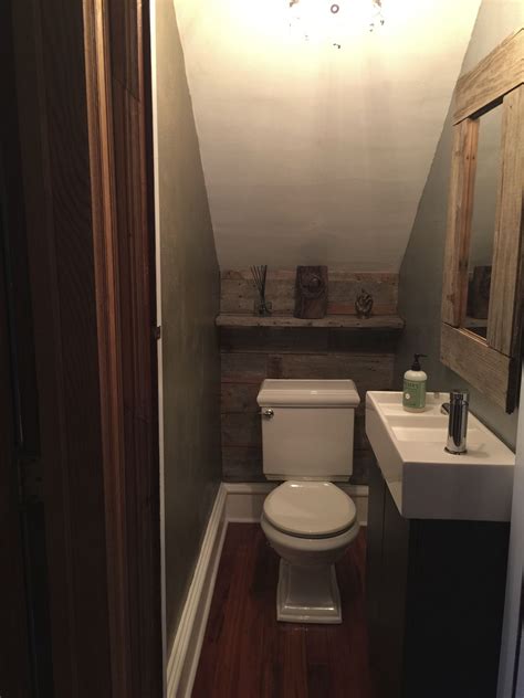 Small Under The Stairs Powder Room We Recycled Barn Wood On The Walls