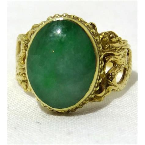 Vintage Burmese Jade Ring 18k Gold 48 Grams