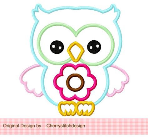 Flower Owl Machine Embroidery Applique Design 4x4 5x5 Etsy