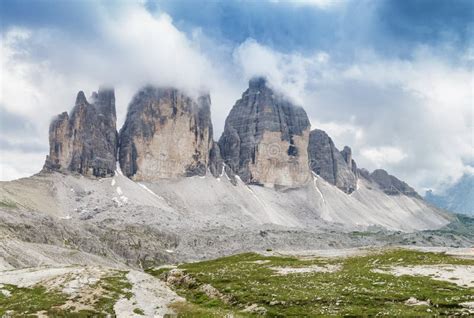 Three Peaks Of Lavaredo At Summer Sunset Italian Dolomites Stock Image