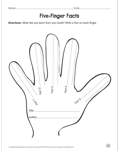 Five Finger Facts Reading Response Graphic Organizer By