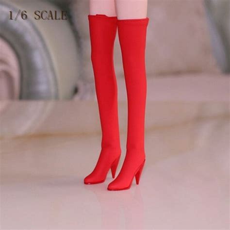 รองเท้าส้นสูงสีแดง2b รองเท้าบู้ตหนังยาวนีลขนาด1 6มีตรารูปเท้าสำหรับ12นิ้วตุ๊กตาขยับแขนขาได้เท้า