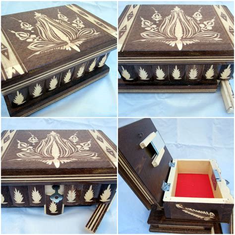Brown Wooden Jewellery Box With Hidden Compartments Drawers Etsy