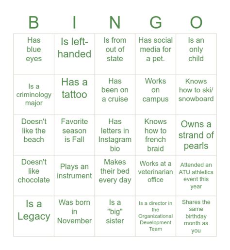 Find A Sister Bingo Card