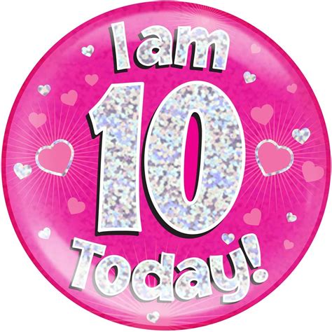 Oaktree Uk 633117 6 Jumbo Badge I Am 10 Today Pink Holographic Dot Uk Fashion