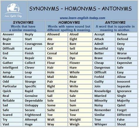 Synonyms Homonyms Antonyms Learn English English Vocabulary