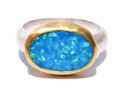 24k Gold Ring Gold And Silver Rings Blue Rings Blue Opal Ring Opal