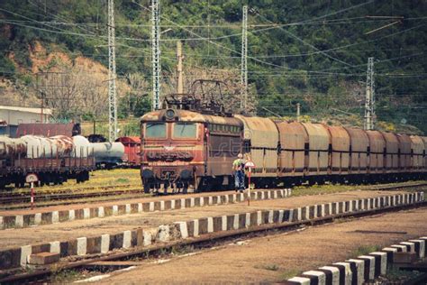 Freight Trains At A Railway Station With Details Of Wagons Editorial