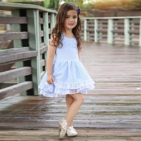 Toddler Kids Baby Girl Summer Clothes Stripe Lace Party Pageant