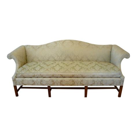 Vintage Damask Camelback Down Chippendale Sofa Chairish