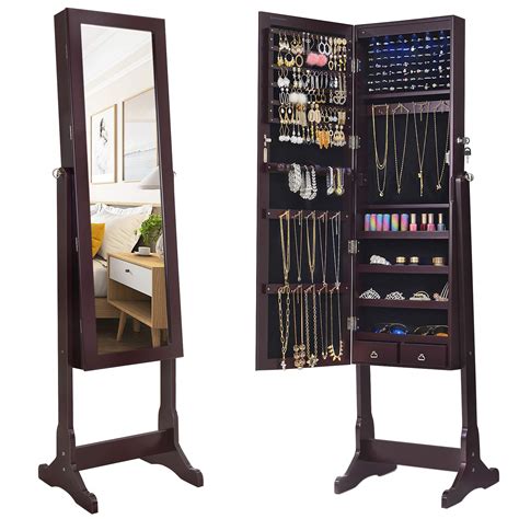 Songmics 6 Leds Mirror Jewelry Cabinet Armoire Lockable Free Standing