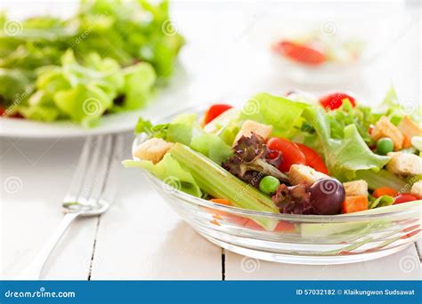 Fresh Vegetable Salad In Glass Bowl Stock Photo Image Of Grape Crisp