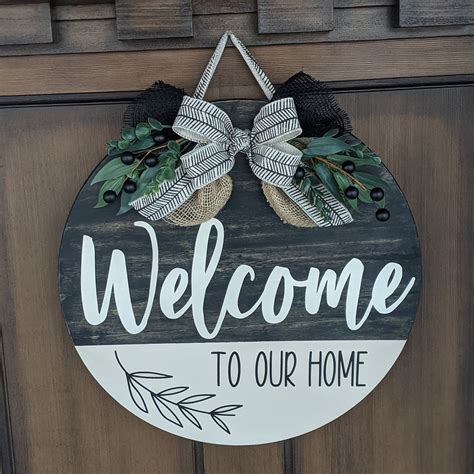Wood Circle Welcome Sign Round Wood Sign Welcome Sign Etsy