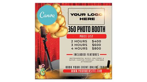 Editable 360 Photo Booth Social Media Pricing Flyer Diy Canva Etsy