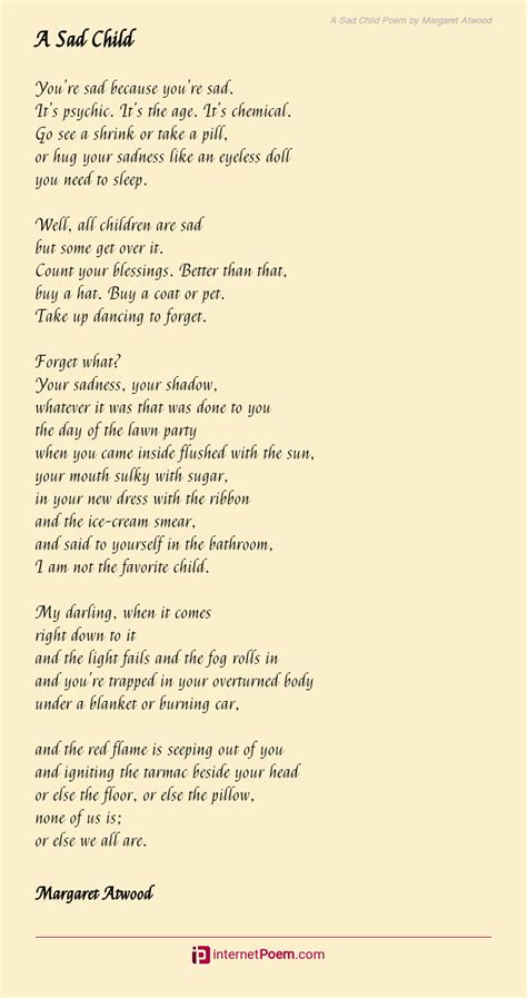 A Sad Child Poem By Margaret Atwood