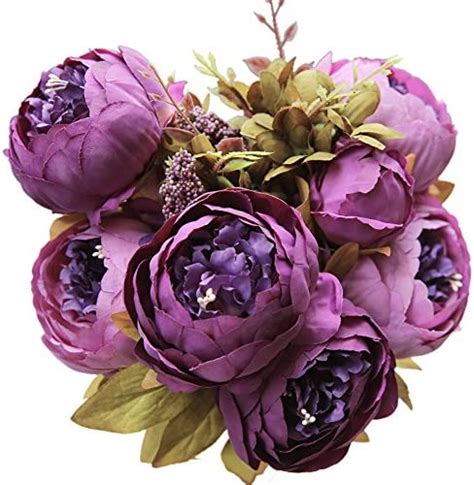 Luyue Vintage Artificial Peony Flowers Fake Purple Silk Peony Flowers