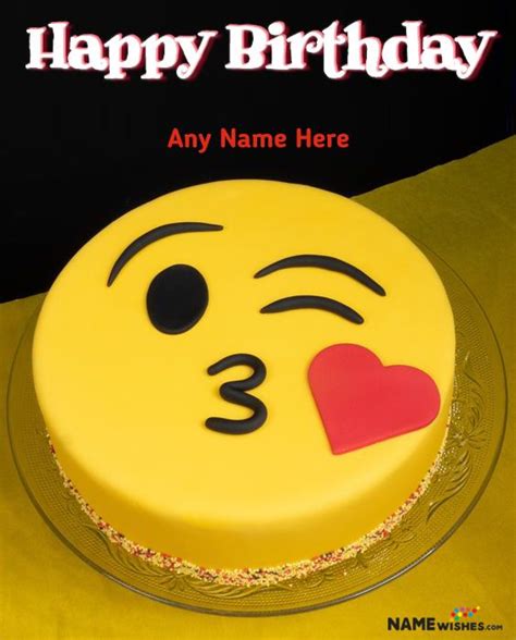 Kiss Emoji Smiley Birthday Cake With Name For Love Birthday Of Your