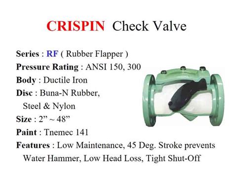 Swing Check Valve Crispin RF Series Rubber Flapper To Resist