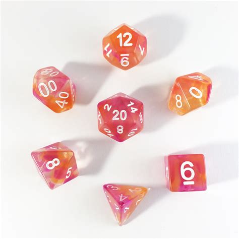 Pink And Orange Ink Drop Polyhedral Dice Set — Thediceoflife Dice