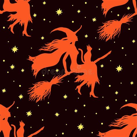 Silhouettes Of Witches Seamless Pattern Halloween Vector Illustration Stock Vector