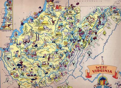 Large Tourist Illustrated Map Of The State Of West Virginia West