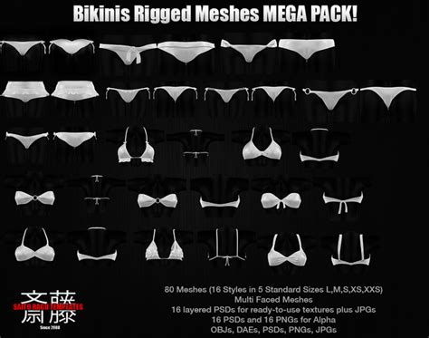 second life marketplace mega pack bikinis full perm rigged meshes daes objs psds