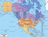Detailed political map of North America with roads and major cities ...