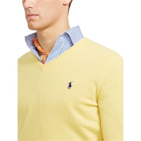 Ralph Lauren Wool V Neck Sweater In Yellow Bright Yellow Lyst
