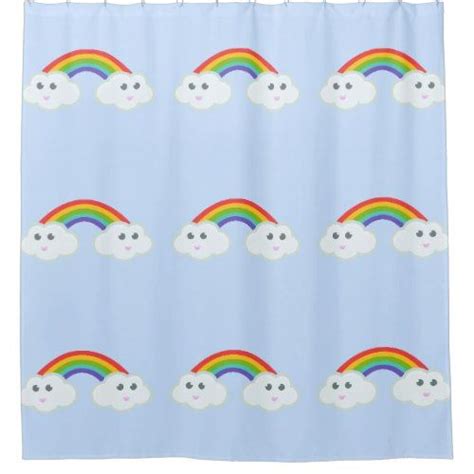 Kawaii Rainbow Cloud Shower Curtain Funny Shower